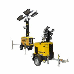 Diesel light tower operating as a power source on an industrial jobsite, where low generator load can lead to wet stacking.