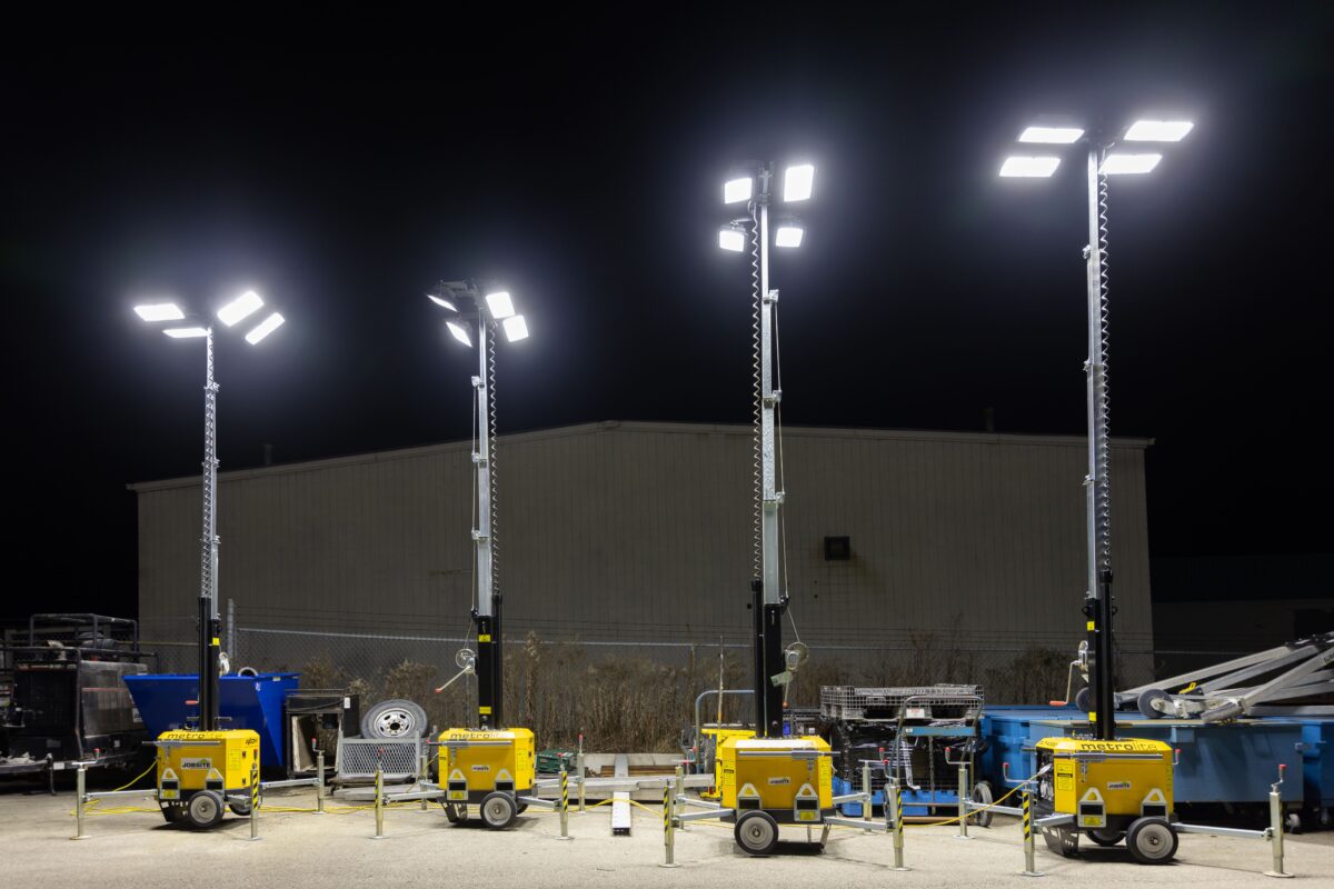 Array of Metro Light Towers illuminating a jobsite at night