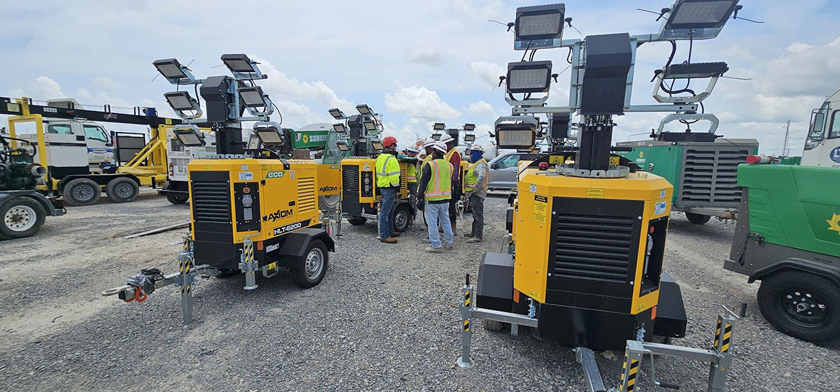 Axiom hybrid light towers operating at the Port Arthur LNG construction project in Texas